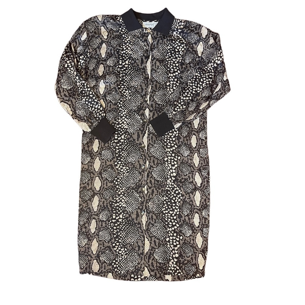 Adrianna Papell 100% Silk‎ Snakeskin Print Duster Length Coat Women's 10